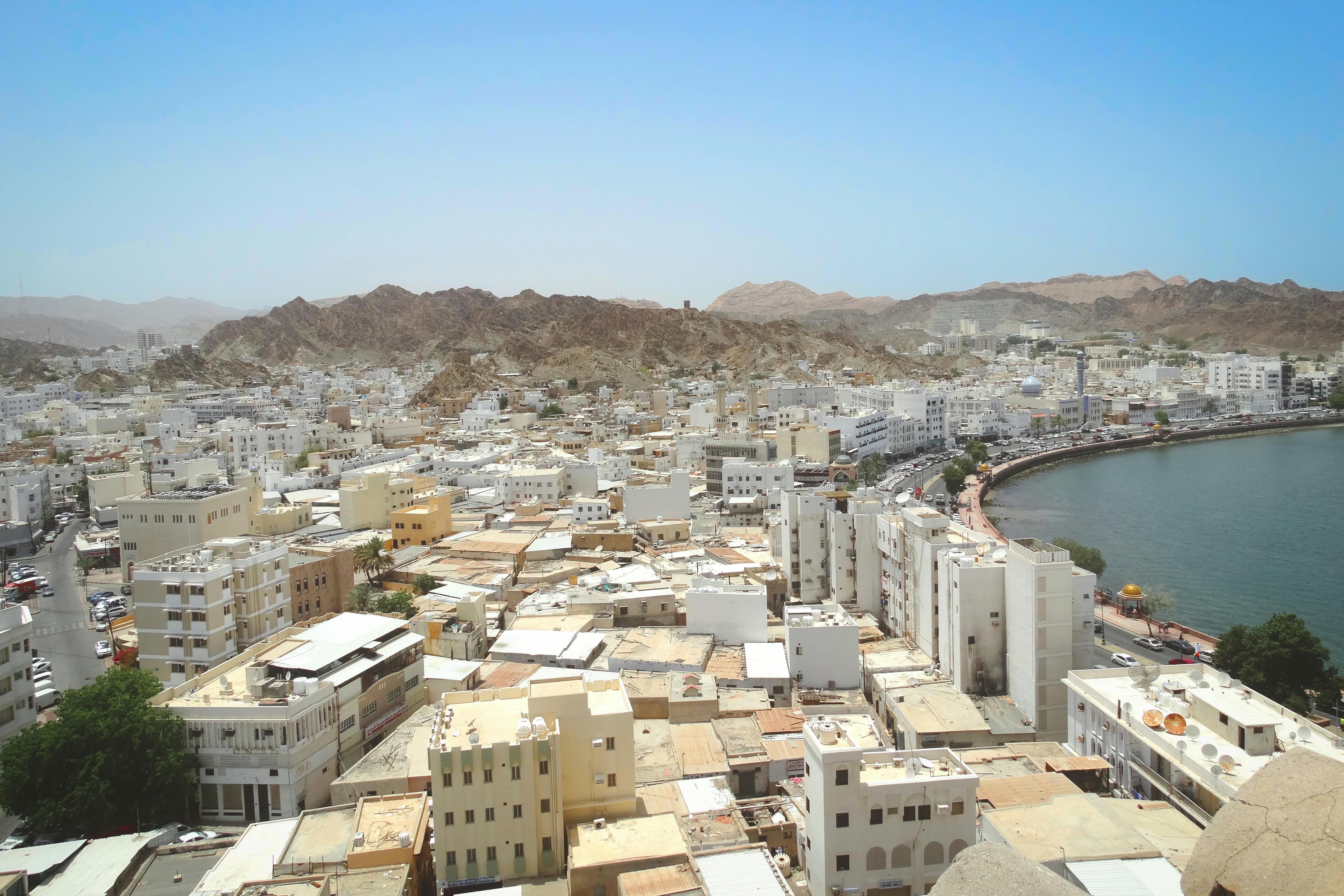 Coastal skyline view of Muscat